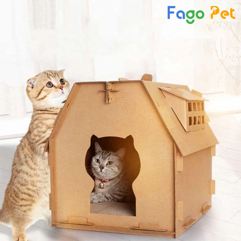 làm nhà cho mèo bằng thùng mì