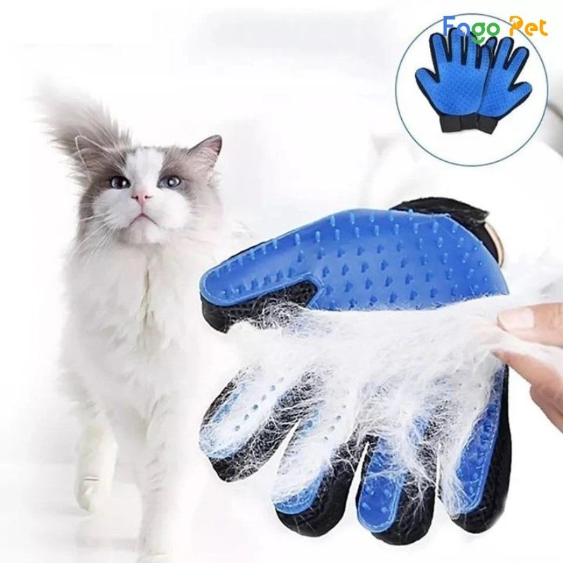 găng tay chải lông rụng chó mèo