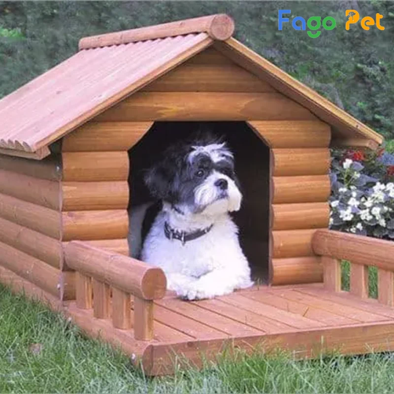  Nhà cho chó bằng gỗ màu nâu ấm áp 