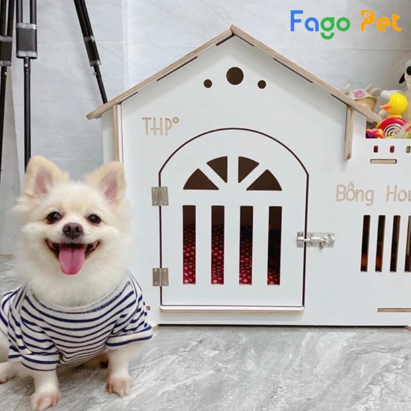 Nhà bằng gỗ cho chó màu trắng tinh tế