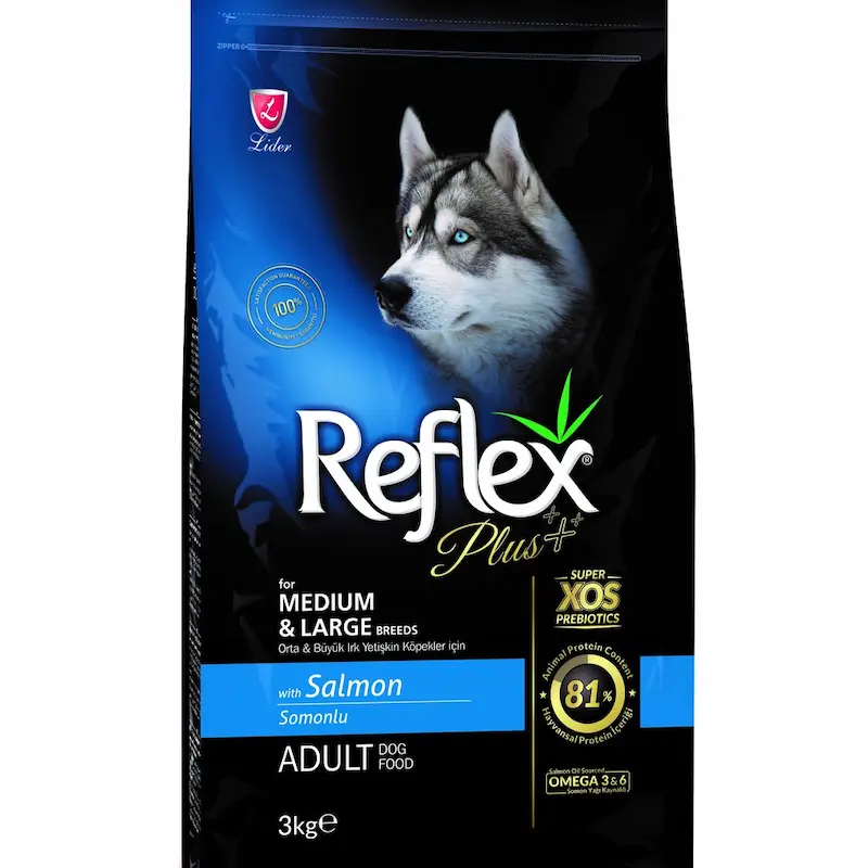 Thức ăn cho chó Reflex plus medium & large breed adult dog food salmon 3kg