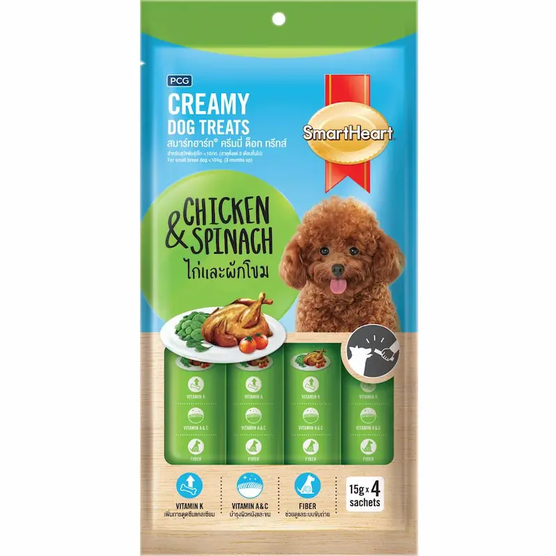 Súp thưởng cho chó SmartHeart Creamy Dog Treats Chicken & Spinach