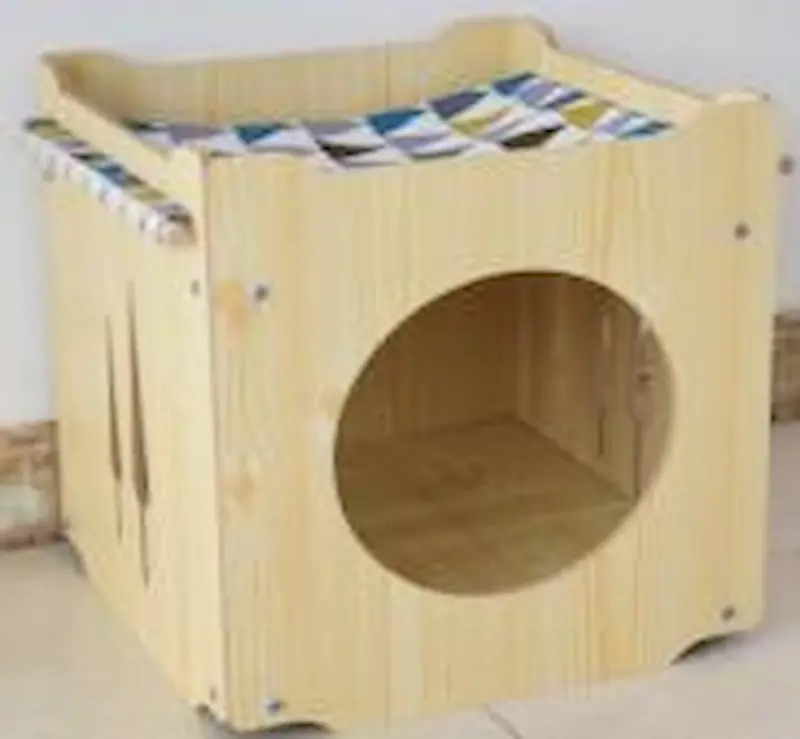 Nhà gỗ võng cửa tròn cho mèo - Vàng | Loffepet 38x38x38cm